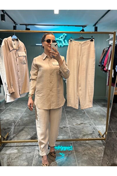 my312 طقم مزدوج بتفاصيل حجرية باللون البيج