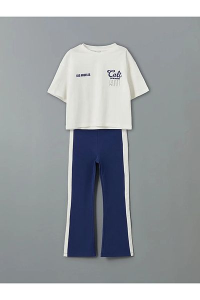 LC Waikiki LCW Kids Ecru εμπριμέ μπλουζάκι και φούτερ για κορίτσια