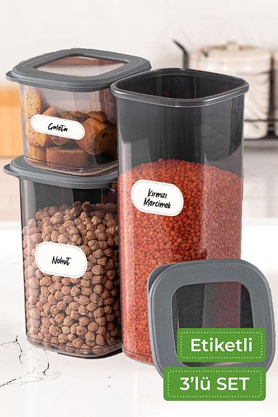 Vienev Square Food Storage Container with Foly Label Set of 3 1x (0.55 LITER, 1.2 LITER, 1.75 LITER)