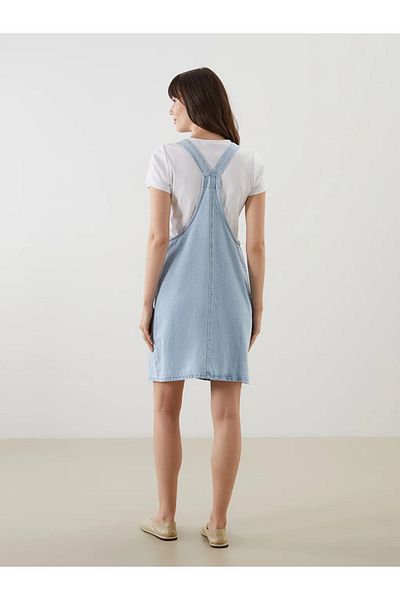 LC Waikiki Γυναικείο τζιν φόρεμα LCW Comfort Indigo με τετράγωνο γιακά με ίσιο λουράκι