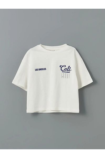 LC Waikiki LCW Kids Ecru εμπριμέ μπλουζάκι και φούτερ για κορίτσια