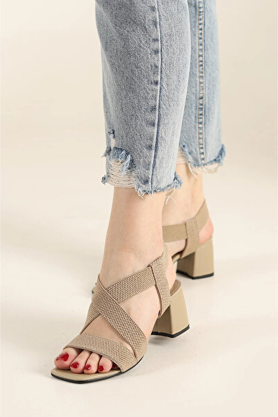 POPULARSHOP Плетени сандали с еластични токчета