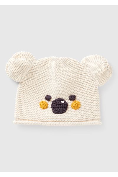 United Colors of Benetton Baby Ecru Animal Embroidered Ear Appliqued Crochet Hat