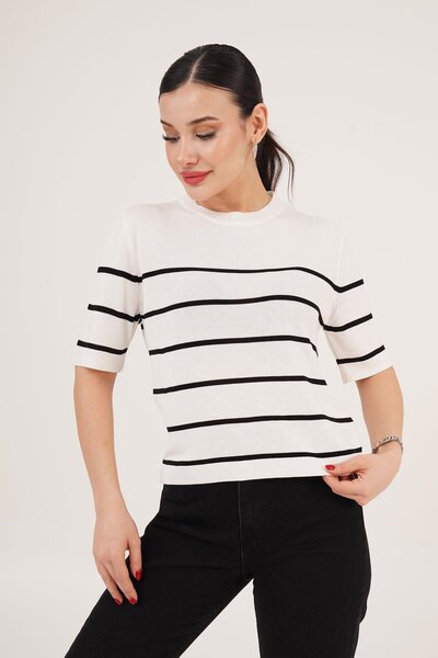 Hipo Trend Смугаста коротка біла блузка