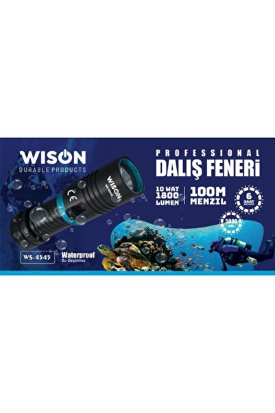 Genel Markalar Wison Ws-4545 Şarjlı Su Altı Dalış El Feneri 100 Menzil 10w 18...