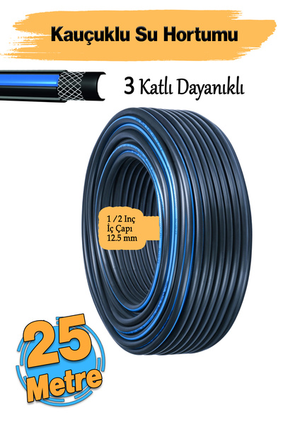 Badem10 Termo Kauçuklu Sulama Bahçe Hortumu 25 Metre Hortum 12.5 mm 1/2" Daya...