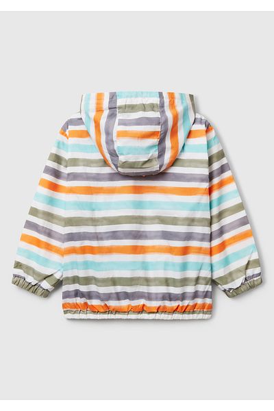 United Colors of Benetton Boy's Colorful Mix Fully Patterned Hooded Raincoat with Elastic Waist