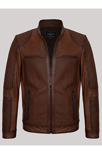 DeriWork Hakiki Kuzu Derisi Fermuarlı İşlemeli Erkek Ceket Siyah