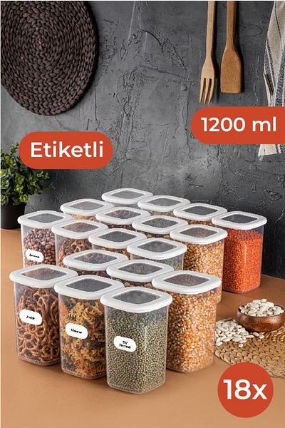 Vienev Labeled Foly Square Food Storage Container Set 18 Pieces 1.2 Medium Size White
