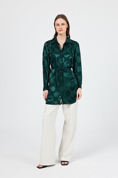 Rays Emerald Polka Dot Pattern Rope Lacing Detailed Tunic 4690A