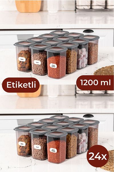 Vienev Labeled Foly Square Food Storage Container Set of 24 1.2 Medium Size Anthracite