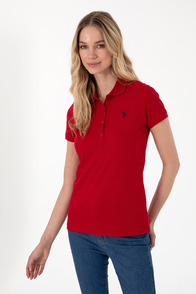 U.S. Polo Assn. Women's Red Basic Polo Neck T-Shirt 50300830-Vr171