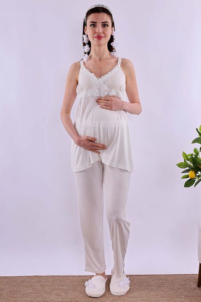 ByLohusa Effortt Ecru Maternity Pajama Set with Rope Straps