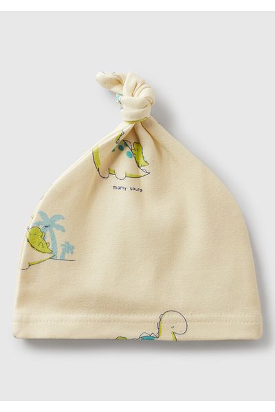 United Colors of Benetton Baby Ecru All Printed Jersey Hat with Knot Tip