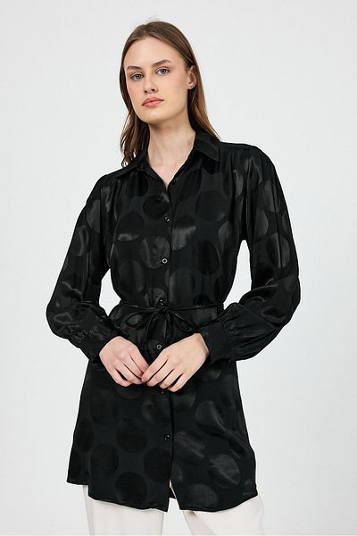 Rays Black Polka Dot Pattern Rope Lacing Detailed Tunic 4690A