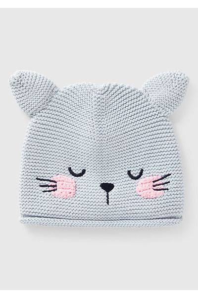 United Colors of Benetton Baby Blue Animal Embroidered Ear Appliqued Crochet Hat