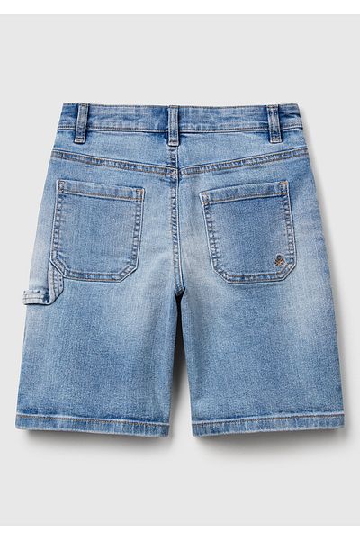 United Colors of Benetton Boy's Light Denim Stone Wash Straight Fit Denim Bermuda Shorts