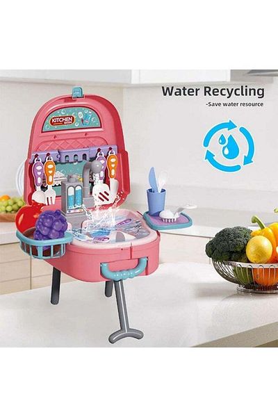 COOYA Kitchen Playset, Kids 4-in-1 Set Toy, Kitchen Mini Cooking Set Kids Backpacks，Pink