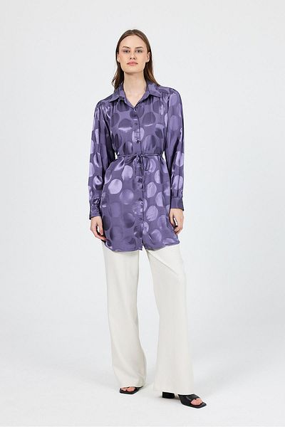 Rays Lilac Polka Dot Pattern Rope Binding Detailed Tunic 4690A