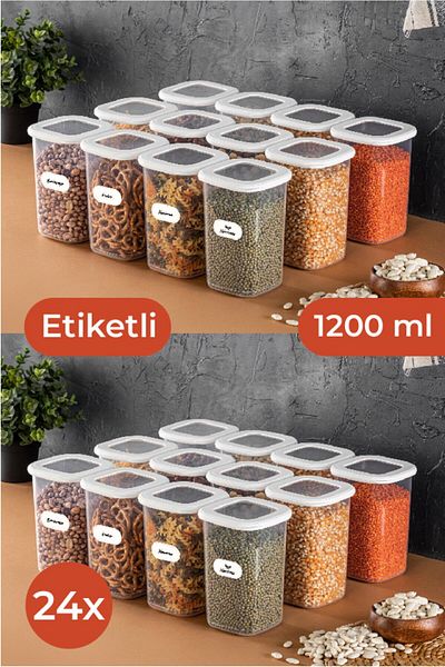 Vienev Labeled Foly Square Food Storage Container Set 24 Pieces 1.2 Medium Size White