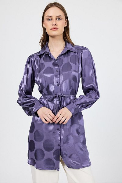 Rays Lilac Polka Dot Pattern Rope Binding Detailed Tunic 4690A