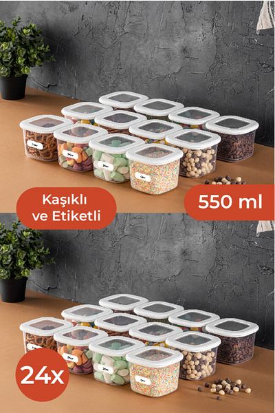 Vienev Foly Square Food Storage Container with Labeled Spoon Set of 24 0.55 Small Size White