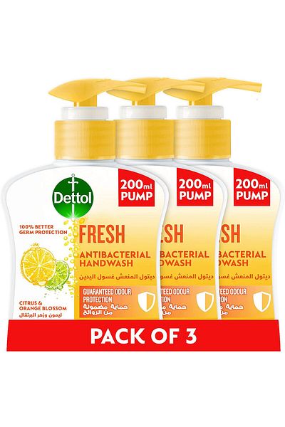 Dettol Fresh Handwash Liquid Soap Pump, Citrus & Orange Blossom, 200ml (Pack of 3)