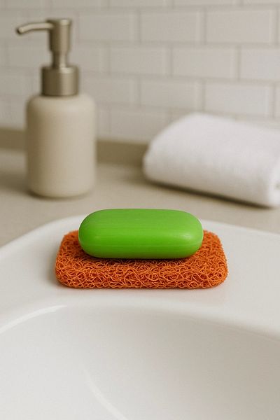 Valerine Life Orange Soap Dish Non-Slip Curly Fiber Textured Fast Drying Water Drain Soap Base 7X11Cm 3 Pieces