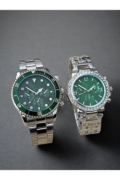 Louis Genessio Infinity Silver-Green Women&Men Lover/Couple Wrist Watch