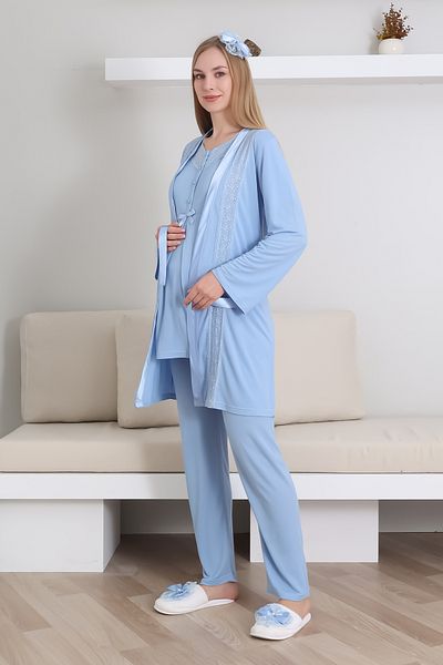 ERDENİZ TEKSTİL Costum de pijama de maternitate / Pijama cu maneca scurta Costum de halat lung din dantela / Pijama de maternitate din bumbac
