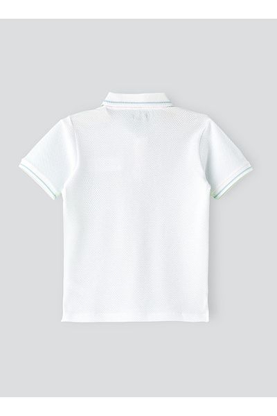 Basicxx Boys' White Textured Cotton Polo Shirt with Blue Tipping