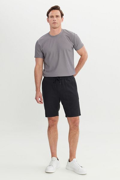 AC&Co / Altınyıldız Classics Ανδρικό μαύρο 100% βαμβακερό σορτς με δέσιμο στη μέση