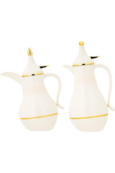 ALSAIF Coffee And Tea Vaccum Flask Set In Ivory/gold / Leak-proof And Keeps Drinks Hot 1.0/0.7 Liter