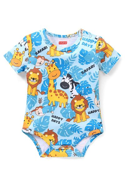 Babyhug Babyhug 100% Cotton Knit Half Sleeves Onesies With Animal Print Pack of 3 - Multicolor