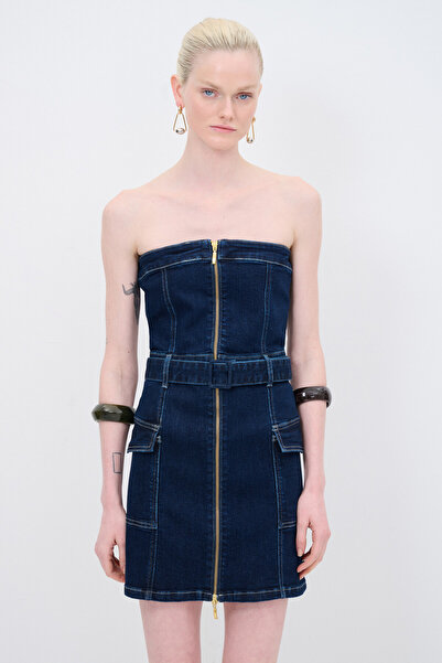 adL Fermuar Detaylı Mini Elbise