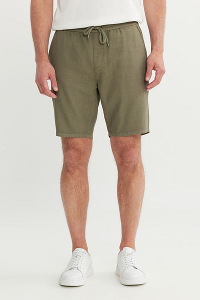AC&Co / Altınyıldız Classics Ανδρικό σορτς χακί 100% βαμβακερό Comfort Fit Tie Waist Flared Side Pocket σορτς