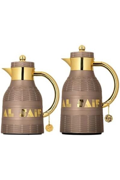 ALSAIF Talah 2-pieces Coffee And Tea Vacuum Flask,0.7/1.0l ,brown/gold