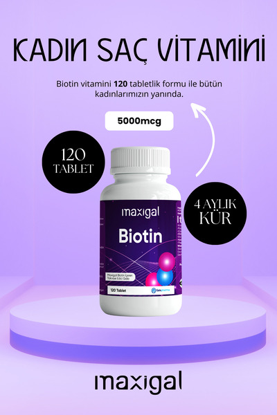 Maxigal Kadın Saç Vitamini Biotin 5000 Mcg 120 Tablet