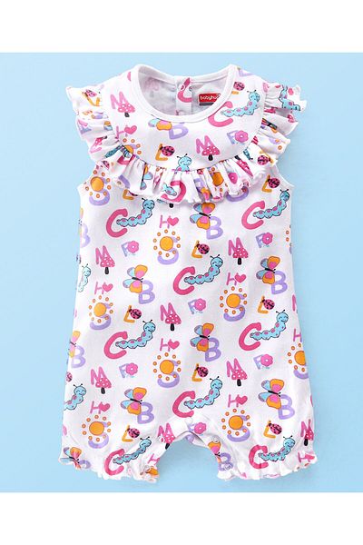 Babyhug Babyhug 100% Cotton Interlock Knit Sleeveless Romper Butterfly Print - White