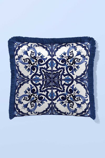 Pilloveland Husa de perna cu franjuri Fata Dubla 43*43 Cm - Azzurro