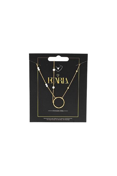 ECARLA Necklace with pearls and decorative circle 14K gold plated stainless steel, Ecarla, NST2139