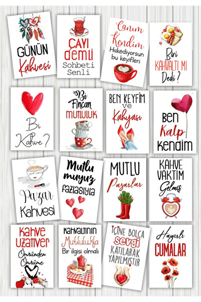 Pankart Evi مجموعة بطاقات القهوة المكونة من 16 قطعة