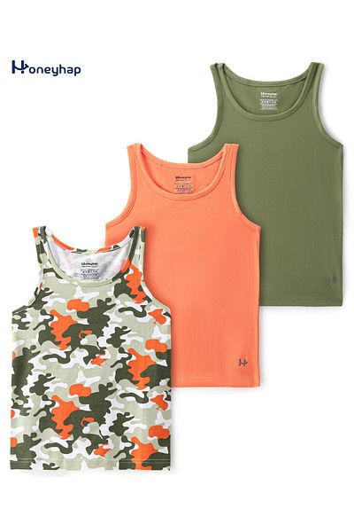 Honeyhap Honeyhap Premium Cotton Elastane Single Jersey Sleeveless ed Vests Bio Finish-Pack Of 3-Multicolor