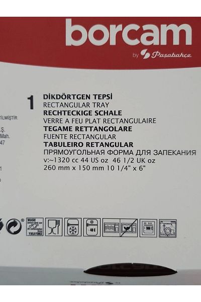 Paşabahçe Rectangular Tray, Mini Borcam 59864, Oven Borcam 1320 Cc