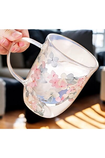 ECARLA Dried flower mug, double walled, borosilicate glass, thermal insulation, hydrangea, 300 ml