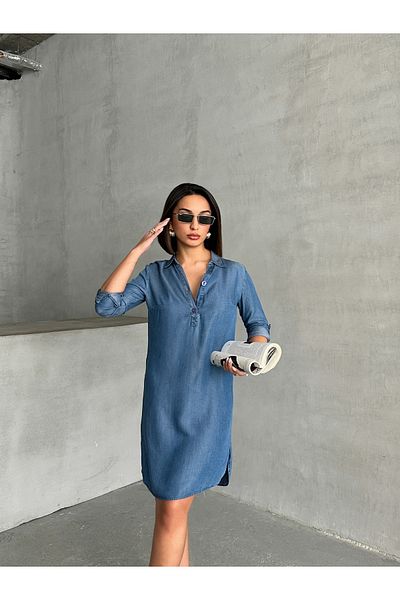 Miss Prova Rochie de vară din denim cu mânecă lungă, cu guler de cămașă, cu nasturi MISSEL8979