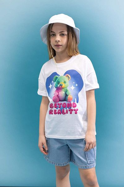 DeFacto Tricou cu mânecă scurtă, cu mânecă scurtă, imprimat 3d, cu decolteu lat, pentru fete C5464a824sm