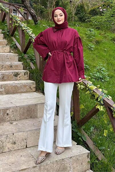 Ovn. Cămașă lungă cu pliuri - Roșu Claret