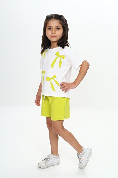 Toontoy Girl's Bow Printed Shorts Suit