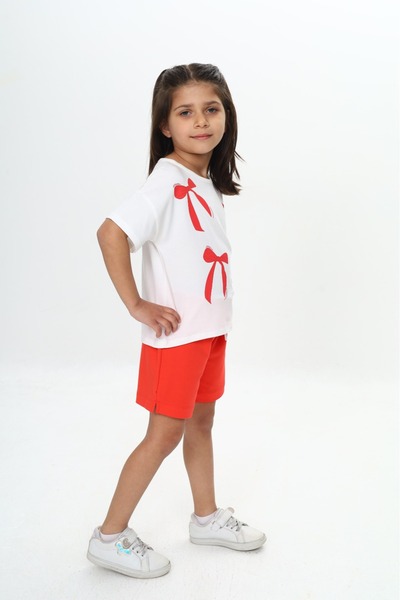 Toontoy Girl's Bow Printed Shorts Suit